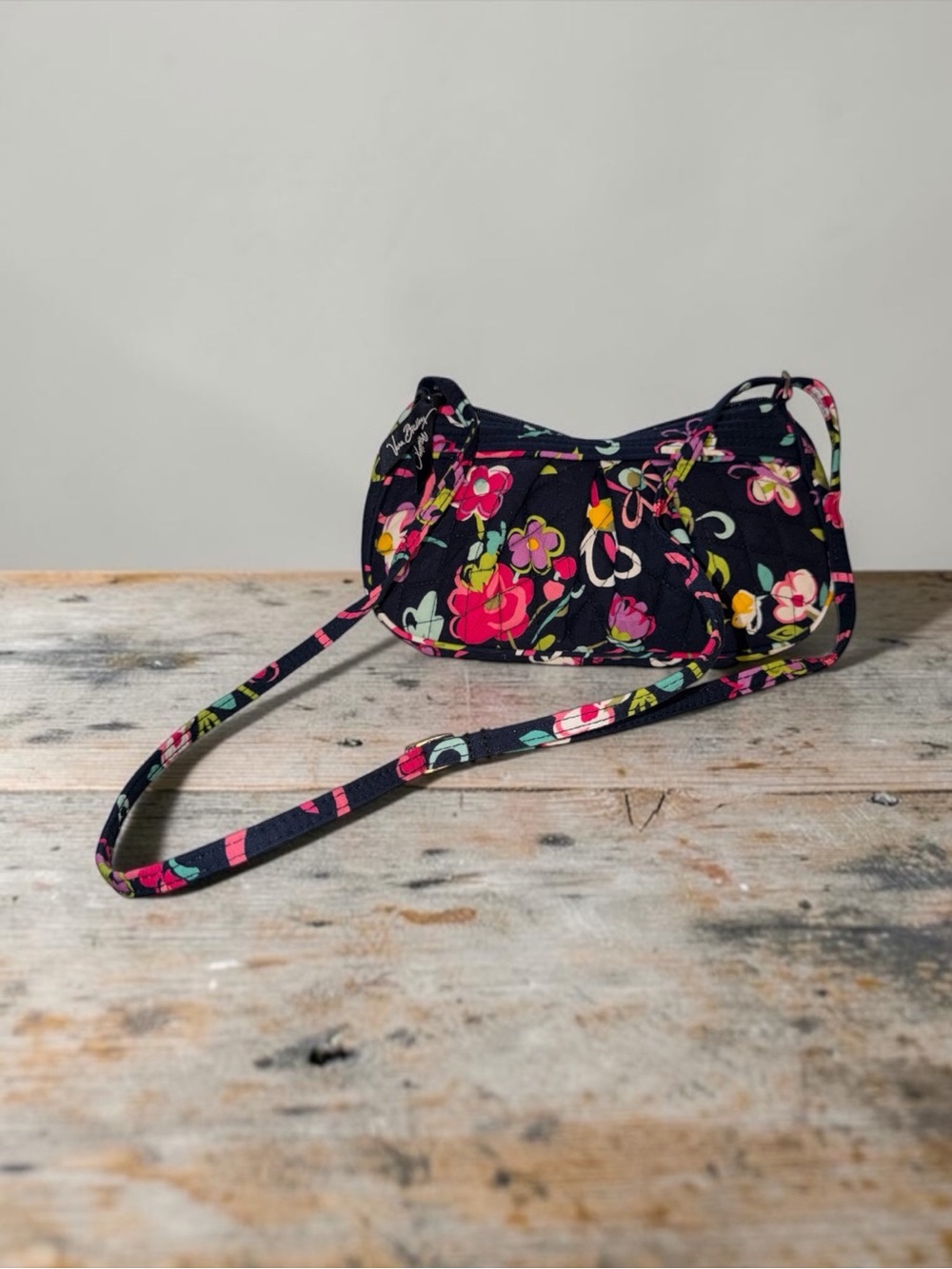 Vera Bradley Navy Floral Quilted Crossbody with Pink & Green Accents